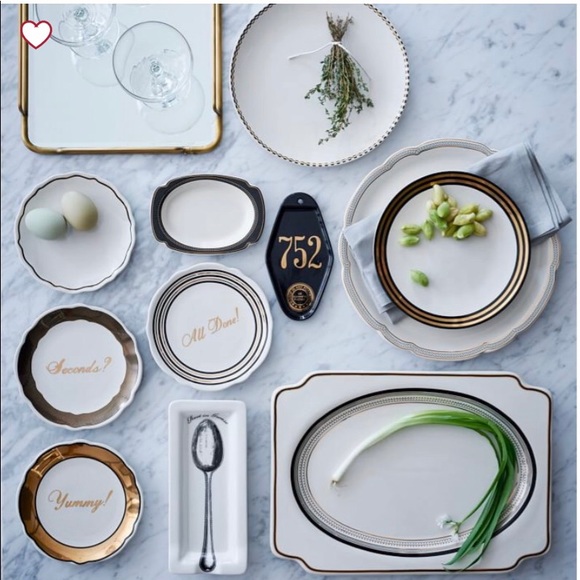 4 ea West Elm Fishes Gilded Dinner Plate, Black - Picture 4 of 5